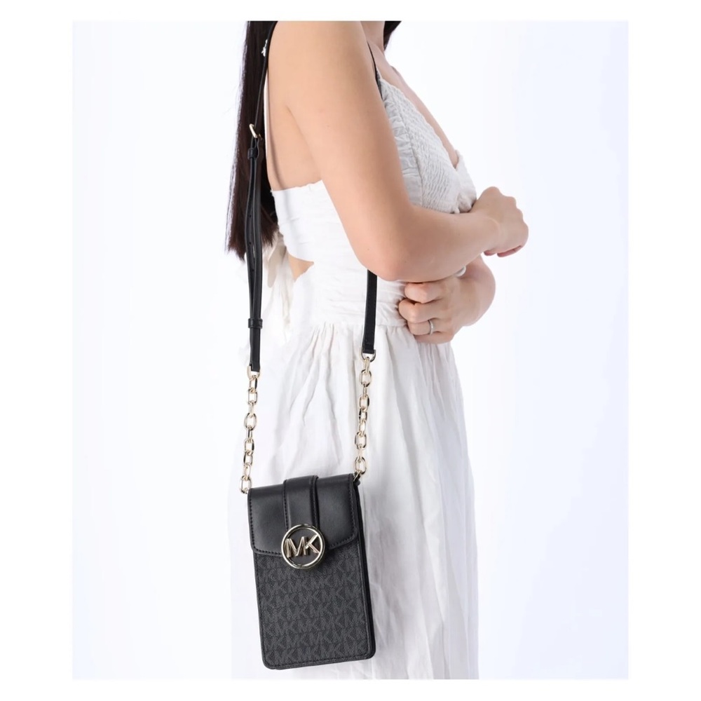 Michael Kors Carmen Small Logo Smartphone Crossbody Bag Black MK Signature